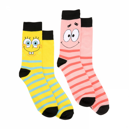 SpongeBob and Patrick Men's Striped 2-Pair Pack of Crew Socks